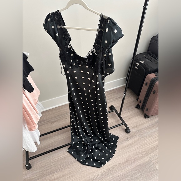 Free People Dresses & Skirts - Free People, L, Black & white, polka dot, maxi dress with lace trimmings.